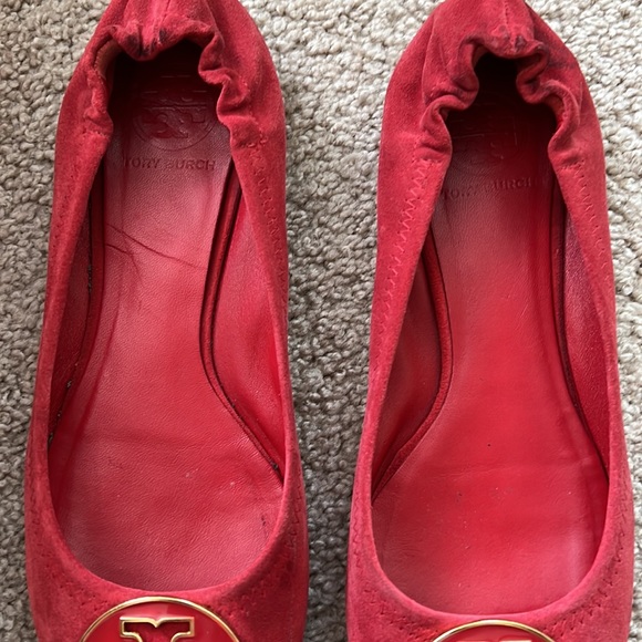 Tory Burch Red Suede Reva Flat 9 - Picture 3 of 15